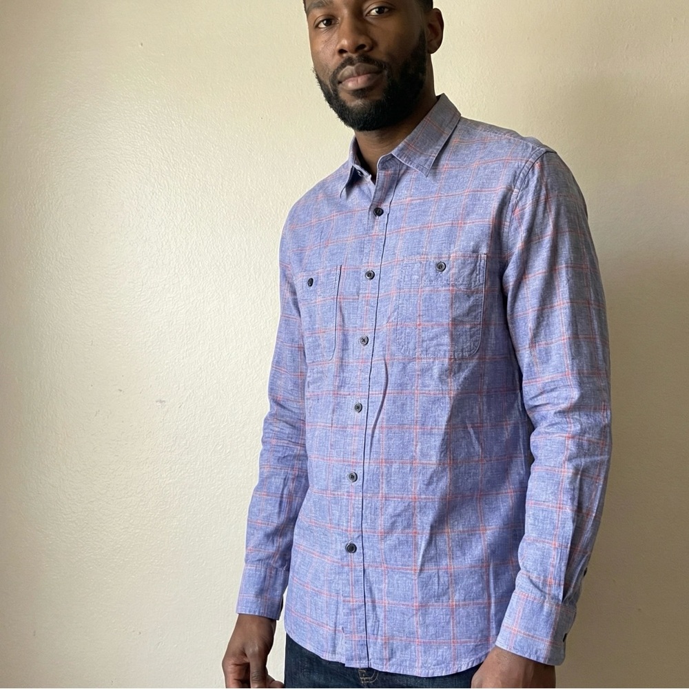 1901 Trim Fit Blue & Red Plaid Button Down Shirt - Medium